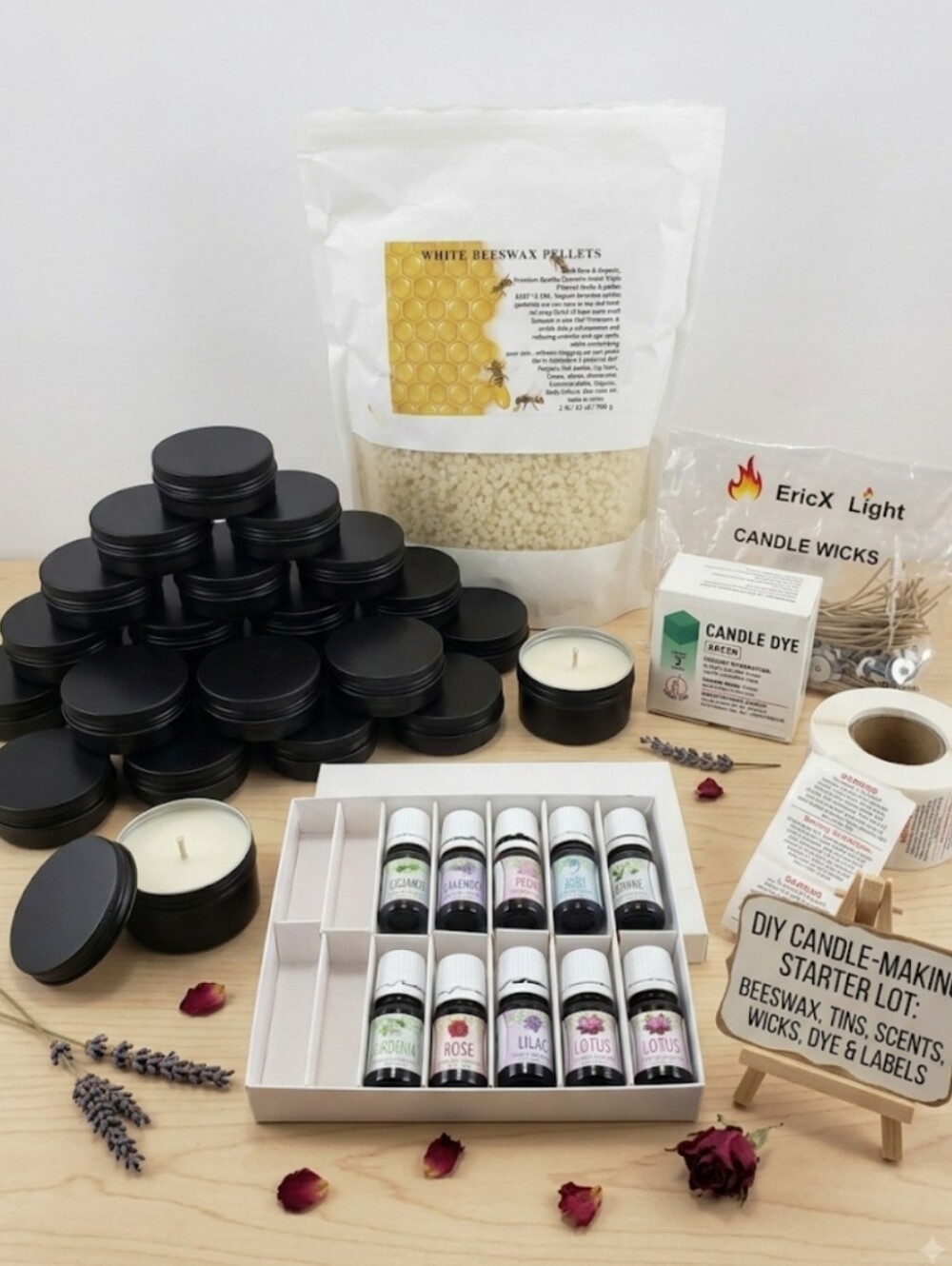 DIY Candle Making Kit Bundle, Tins Beeswax Etc.
